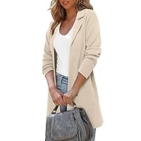 ZOLUCKY Womens Open Front Knit Cardigan Long Sleeve Lapel Coat Casual Solid Classy Sweater Jacket S-3XL