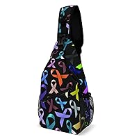 Breast Cancer Awareness Sling Bag Full Print Crossbody Backpack Shoulder Bag Lightweight One Strap Travel Hiking Daypack