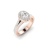 GEMHUB Bridal Wedding Ring Rose Gold 14k 1.02 CARAT Oval Halo Style Diamond G VS1 Lab Created Sizable