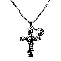 Uloveido Religious Tree of Life Cross Necklace, Stainless Steel Box Chain Necklace - Charm Heart Mustard Seed Faith Cross Pendant Necklace for Men Women Christian YA4473