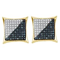 Dazzlingrock Collection Yellow-tone Sterling Silver Mens Round Black Color Enhanced Diamond Square Kite Cluster Earrings 1/3 ctw