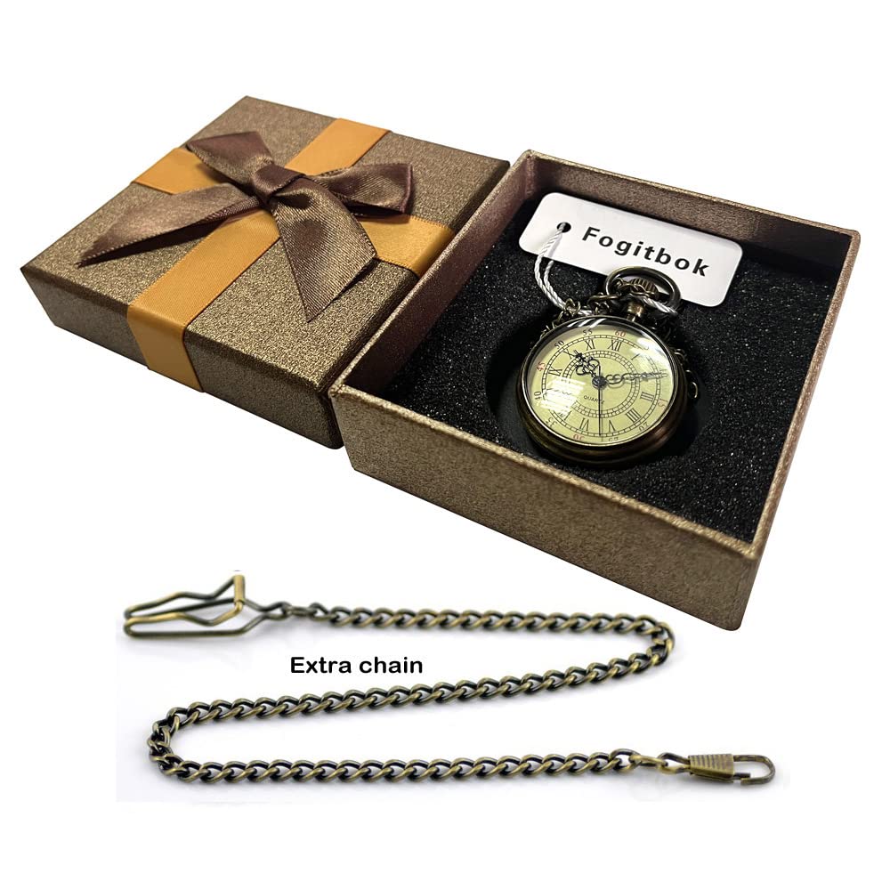 Fogitbok Vintage Pocket Watches for Men with Chains, Analog Pocketwatch for Women Roman No. Gifts for Dad/Grandpa Gifts for Him for Birthday