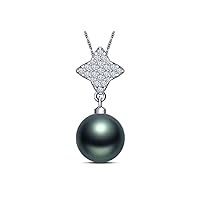 9 mm Tahitian Cultured Pearl and 0.506 Carat Total Weight Diamond Accent Pendant in 14KT White Gold