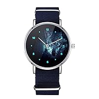 Blue Eyes Wolf Nylon Watch for Men and Women, Starry Sky Art Theme Unisex Wristwatch, Wild Animals Lover Gift Idea