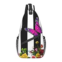 Butterfly Chest Bag Shoulder Bag, Black And White Stripes Sling Backpack Casual Travel Bag For Men And Women
