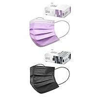 CSD Colo 30 Pcs Purple + 30 Pcs Grey Disposable Face Masks Bundle - 3 Ply Breathable Mask with Elastic Ear Loop for Adults