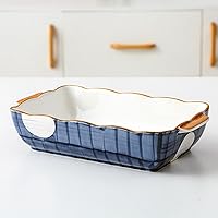 NA Baked Rice Plate, Vegetable Plate, Household Creative Ceramic Double Ear Rectangular Baking Plate Cloth Wave Large Baking Tray