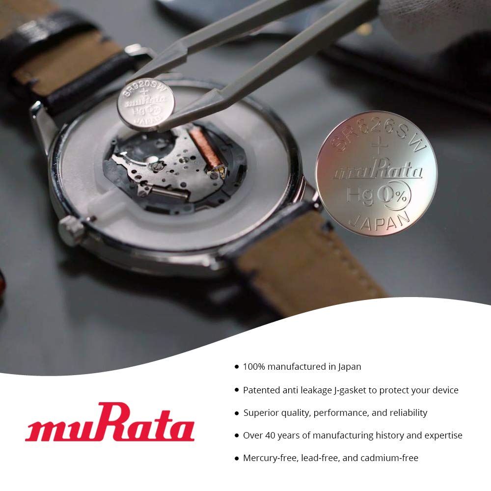 Murata 364 Battery SR621SW 1.55V Silver Oxide Watch Button Cell (5 Batteries)