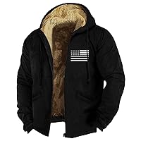 Winter Graphic Coat For Men Fleece Wool Zip Up Long Sleeve Western Vintage Outdoor Coats Fashion Thermal Hooded