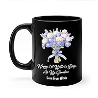 Happy Day As My Grandma Ceramic Mug, Personalized Flower Bouquet Pottery Cup, Novelty Iris Flower Coffee Cup Gift, Custom Iris Flower Porcelain Mug Add Text & Name, Black Iris Flower Mug 11oz 15oz