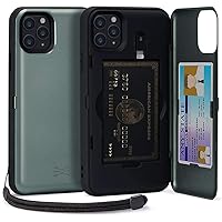 TORU CX PRO Case for iPhone 11 Pro Max, with Card Holder | Slim Protective Cover with Hidden Credit Cards Wallet Flip Slot Compartment Kickstand | Include Mirror, Strap, Lightning Adapter - Green