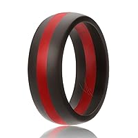 ROQ Silicone Rubber Wedding Ring for Men, Comfort Fit, Men's Wedding Band, Breathable Rubber Engagement Band, 8mm Wide 2mm Thick, Dome Style Middle Line, Solid Stripes, Multi Packs, Multi Colors