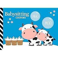 Babysitting Coupons: Cartoon Cow Milk Bucket Art - Blue White Black Theme / 50 Vouchers / Gift Book for Grandparents - Grandma - Grandpa - New Mom Baby Shower / Cute Card Alternative