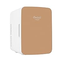 Cooluli 10L Mini Fridge for Bedroom - Car, Office Desk & College Dorm Room - 12v Portable Cooler & Warmer for Food, Drinks, Skincare, Beauty & Makeup - AC/DC Small Refrigerator with Glass Front, Gold
