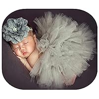 Fashion Newborn Baby Photography Props Rainbow Tutu Skirt Flower Headdress Infant Girl Photo Shoot Outfits Princess Costume (Gray)