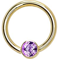 Body Candy Solid 14k Yellow Gold Purple 4mm Bezel Set Cubic Zirconia Captive Ring