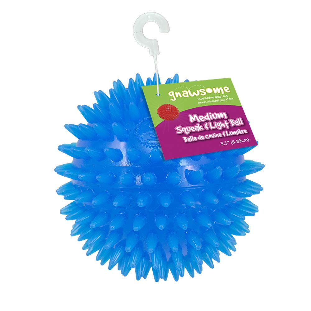 Gnawsome™ 3.5” Spiky Squeak & Light Ball Dog Toy - Small, Cleans teeth and Promotes Dental and Gum Health for Your Pet, Colors will vary