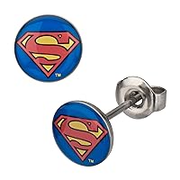 DC Comics Unisex Superman Logo Stainless Steel Stud Earrings. Color: Blue/Red/Yellow. One Size. Sold as Pair.