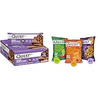 Quest Nutrition Caramel Chocolate Chunk Protein Bars, High Protein, Low Carb & Tortilla Style Protein Chips Variety Pack, Chili Lime, Nacho Cheese