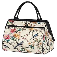 Travel Duffel Bag, Retro Bird Flower Sports Tote Gym Bag,Overnight Weekender Bags Carry on Bag for Women Men, Airlines Approved Personal Item Travel Bag for Labor and Delivery