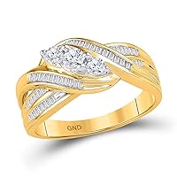 TheDiamondDeal 10kt Yellow Gold Womens Round Baguette Diamond 3-Stone Crossover Band Ring 1/2 Cttw
