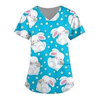 Women Clothes,Women's Fashion Printed Work Uniform with Pocket T-Shirt Short Sleeve Top Spring Tops