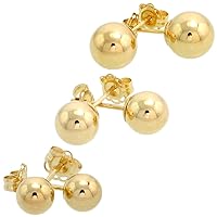 3-Pair 14k Gold Ball Earrings Set 5mm 6mm 7mm