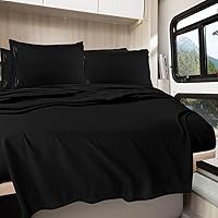 Clara Clark RV Queen Sheets, 6 Piece RV Sheets Set - Hotel Luxury Sheets for RV Bunks, Super Soft Bedding Sheets & Pillowcases, RV Short Queen Sheets, Black