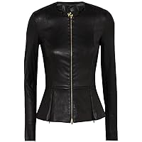 Womens Drowned Black Biker Lambskin Genuine Leather Jacket, Biker Jacket