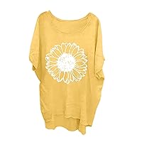 Plus Size Shirts for Women Fashion Cotton Linen Blouses Sunflower Graphic Tees Summer Tops Trendy Clothes Casual Tee