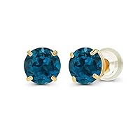 10K White Gold 4.00mm Round London Blue Topaz Stud Earring