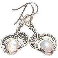 Stargems Natural White Topaz and River Pearl Handmade 925 Sterling Silver Earrings 1 3/4