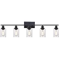 MELUCEE 40 Inches Length 5-Light Bathroom Vanity Light Fixtures Black Industrial Wall Sconce Lighting with Clear Glass Shade for Living Room Bedroom Hallway Kitchen (Patent No.: US D963914 S)