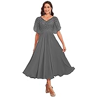 Women's Chiffon Mother of The Bride Dresses with Sleeves Lace Appliques Ruched Formal Evening Gowns