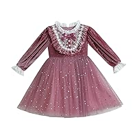 Long Sleeve Girl's Velvet Dress for Kids Wedding Bridesmaid Party Knee Length Lolita Dresses 2-13years