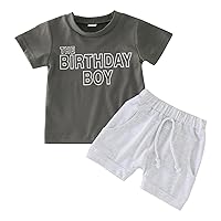 Baby Boy Clothes 4 Piece Summer Toddler Boys Short Sleeve Prints Tops Shorts Two Piece Outfits Set (Grey, 0-6 Months)