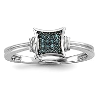 925 Sterling Silver Open back With White Blue Diamonds Square Ring Size 7 Measures 2mm Wide Jewelry for Women