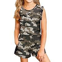 Girls Jumpsuits Rompers Ruffle Sleeve Romper Shorts with Pockets Summer One Piece Playsuit Outfits for Girl 6-13 Years