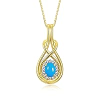 Rylos Yellow Gold Plated Silver 925 Love Knot Necklace with TURQUOISE & Diamonds Pendant 18 Chain 8X6MM September Birthstone Womens Jewelry Silver Necklace For Women