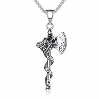 Viking Dragon Axe Pendant Necklace for Men Axe Necklace Stainless Steel Nordic Necklace Norse Jewelry for Men Women, 24 inch Chain, Silver, B1906RBSN0062R
