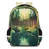 Small Backpack for Women, Abstract Forest Travel Backpack Multi Compartment Carry On Backpack Retro Forest Waterproof Backpack Cute Book Bags With Chest Strap for Women Men