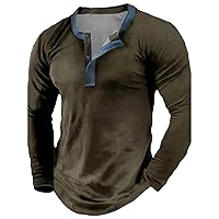 Solid Color Shirts Henley Shirt 3D Printed Mens Vintage Button-Down Long Sleeve T Shirt Man Tees Tops Clothing