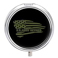 US Army Retired Flag Round Pill Organizer Box Portable Travel Small Medicine Case Container 3 Compartment Gifts