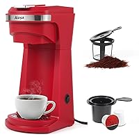 Single Serve Cup 14 Oz Coffee Maker With K Cup Capsules And Ground Coffee, One Cup Coffee Makers Fast Brewing, 6 to14 oz Single Cup Brewer For Coffee or Tea, Reusable Filter,Red