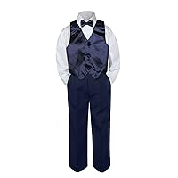 Leadertux 4pc Baby Toddler Boys Navy Blue Vest Bow Tie Navy Blue Pants Suits S-7 (3T)