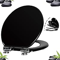 Angel Shield Toilet Seat with Zinc Alloy Hinges Quiet-Close Quick-Release Wood Molded UV Lid Easy Clean(Round,Black)