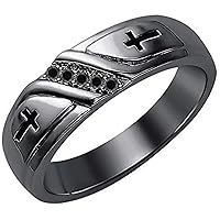 Wedding 5-Stone Men's Cross Ring Round Cut Black CZ Diamond 14K Black Gold Over .925 Sterling Silver