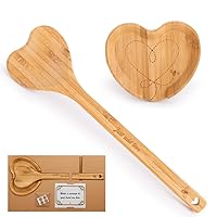 Heart Shaped Wooden Spoon & Heart Spoon Rest With A Unique Bumble Bee Design. Queen Bee Kitchen decor and accessories - Engraved With Just Add Love
