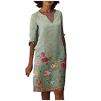 Classic Short Sleeve Valentine's Day Dresses Ladie's Party Shift Softest Button-Down Women Thin Slim Print Green M