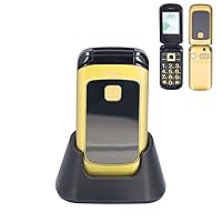ciciglow Flip Phone for Elderly, Cell Phone for Senior with 2.4 Inches Touch Screen Support Dual Sim Cards 16Gb Expandable Memory 1200mAh Battery SOS Call(Gold)
